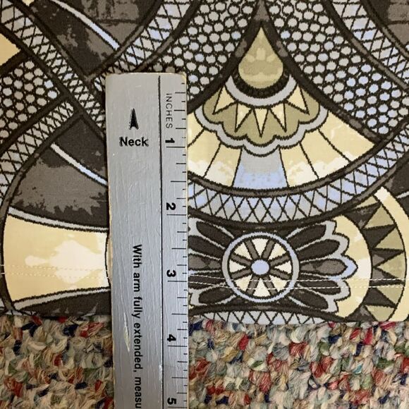 J. McLaughlin Devon Gray Taupe Blue Geo Pattern 3/4 Sleeve Midi Sheath Dress L - Picture 13 of 14